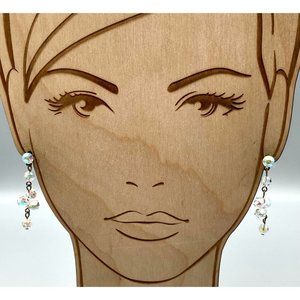 Vintage Rainbow AB Crystal Dangle Drop Earrings, Sparkly Faceted Glass Beads